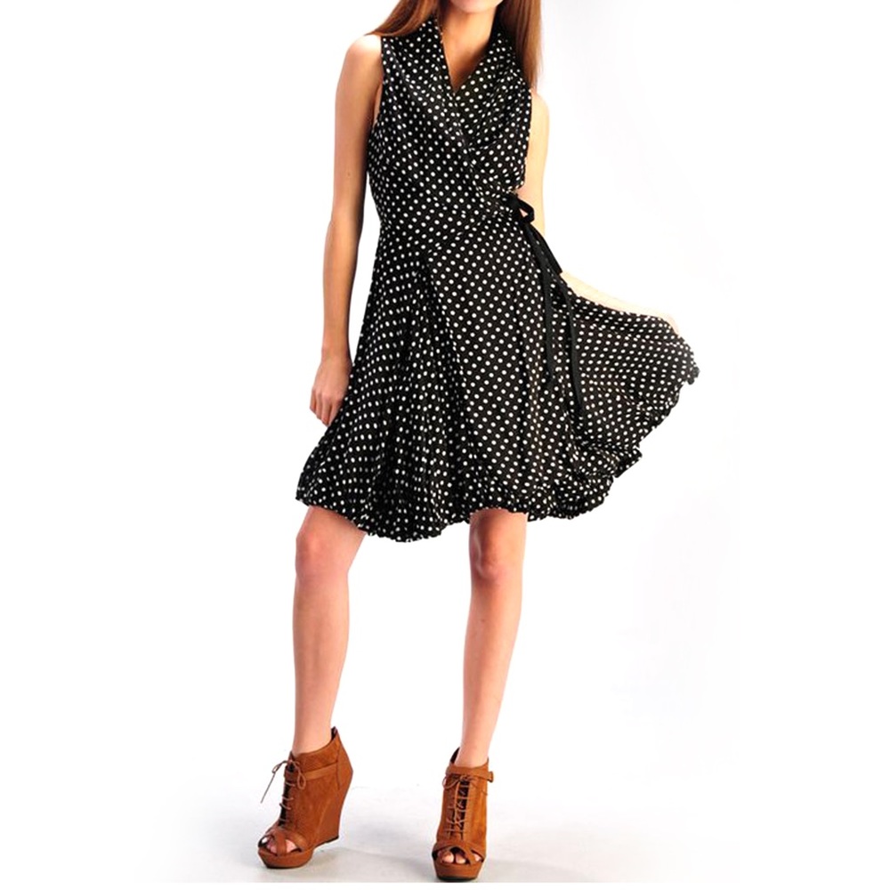 Black and White polka Dots wrap dress